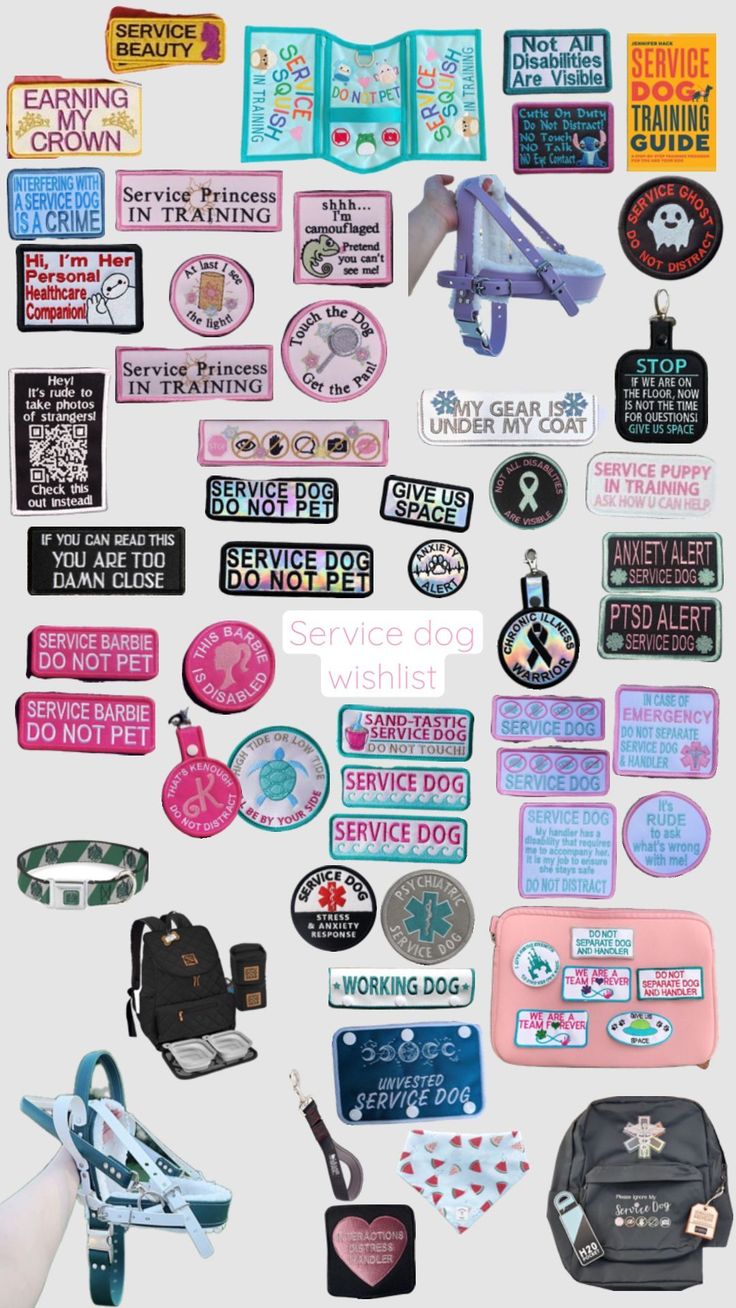 various patches and stickers on a white background