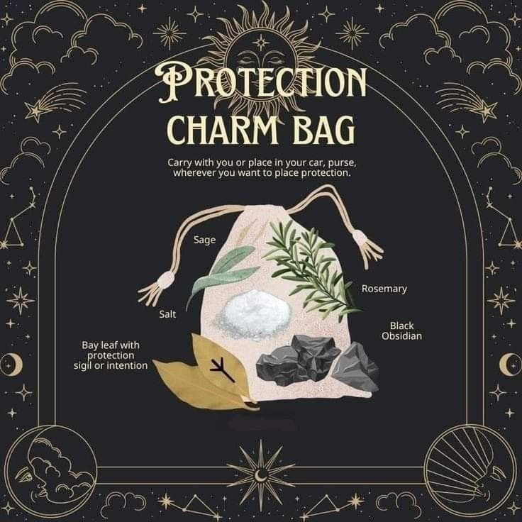 Protection Bags Witchcraft, Spell Charm Bags, Witchcraft Charm Bags, Witchcraft Bag Spells, Protection Satchel Witchcraft, Protection Sachet Bags, Herbs For Safe Travel Witchcraft, Witch Charm Bags, Sachet Spell Bags