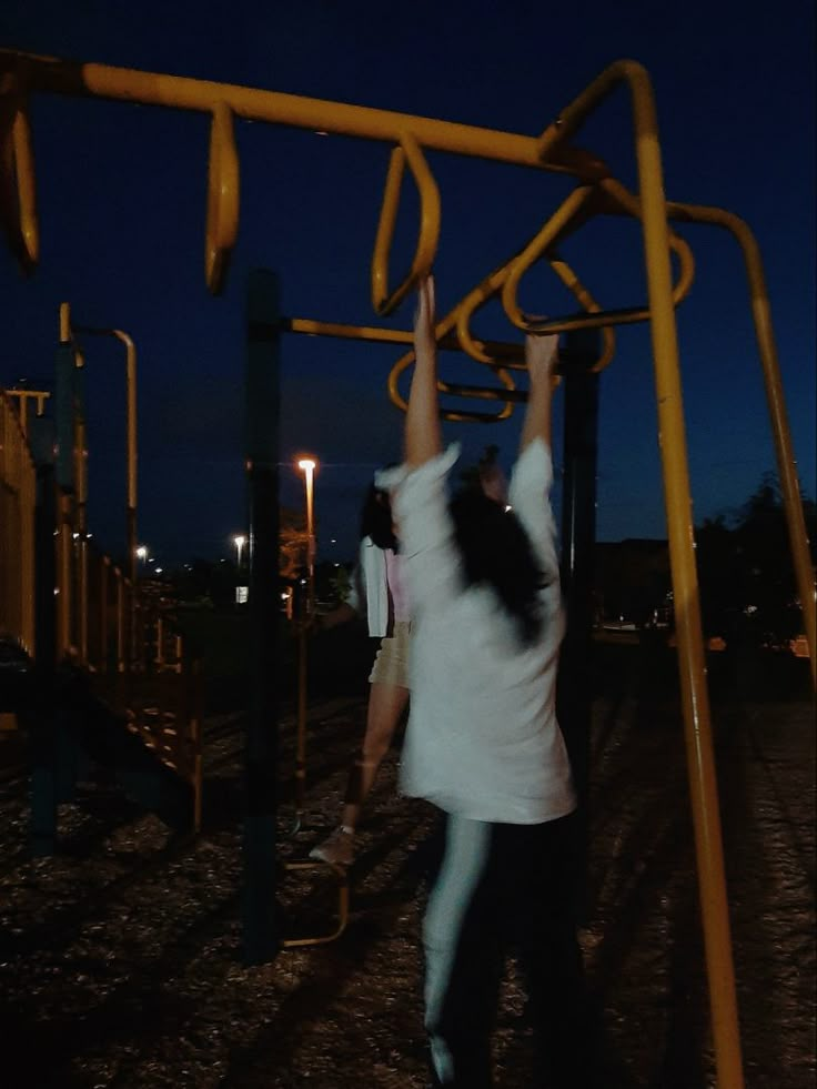 Monkey bars at night Monkey Bars Aesthetic, Midnight Summer Dream Aesthetic, Late Night Park Pictures, Theme Park Aesthetic Night, Playing Outside Aesthetic, Trampoline Park Aesthetic, Park At Night Aesthetic, Park Aesthetic Night, Skate Park Aesthetic