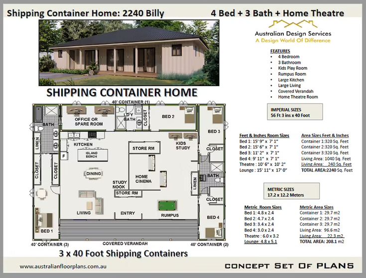 the floor plan for a shipping container home