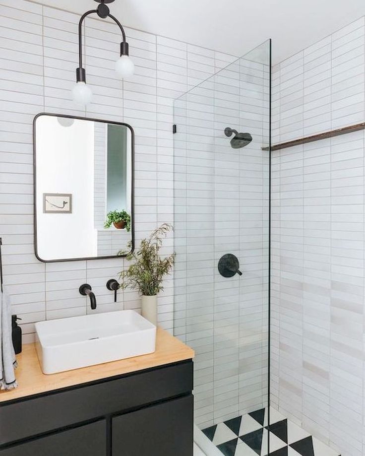 Horizontal Stack Bond Tiles in 2020 Bathroom design, Small bathroom