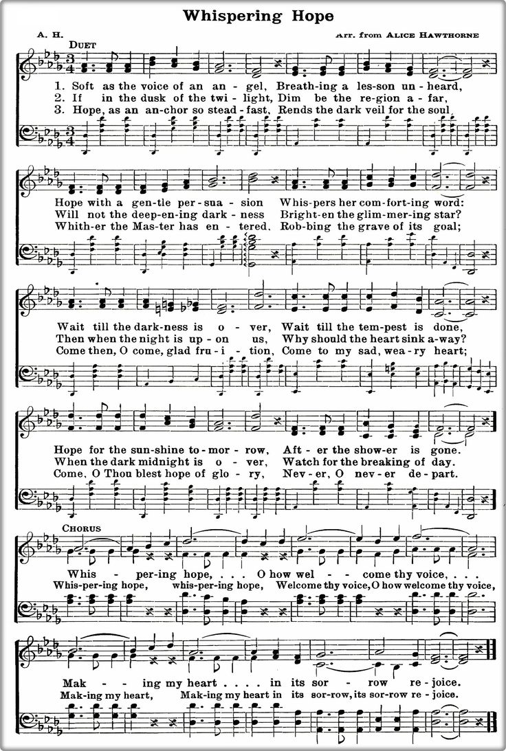 an old sheet music page with the words whispering hope