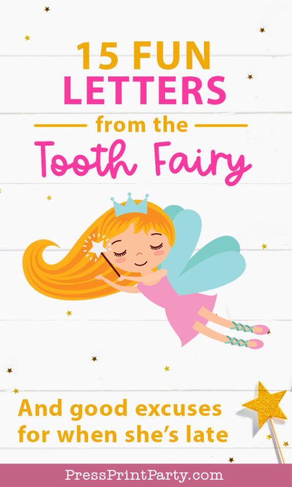 an image of a tooth fairy with text that reads, 15 fun letters from the tooth fairy and good exercises for when she's late