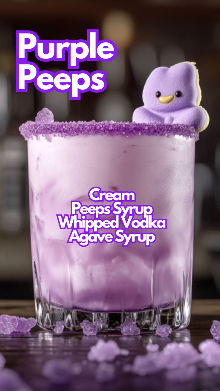 Purple Peeps Peeps Cocktail, Candy Alcohol, Cocktail Cards, Cocktail Party Drinks, Vodka Cocktails Easy, Whipped Vodka, Easter Cocktails, Candy Cocktails, Vodka Cocktails Recipes