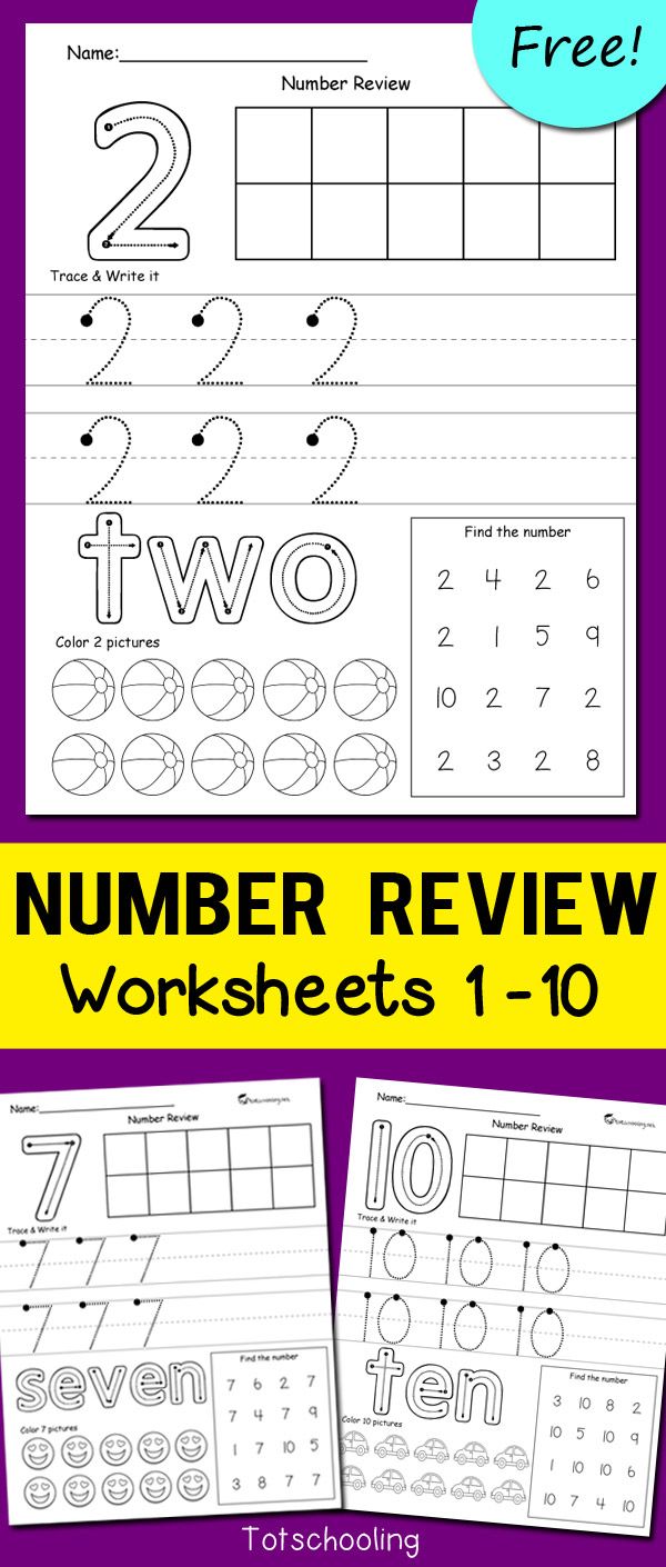 two numbers worksheets with the number 2 to 10 on them, and an image of