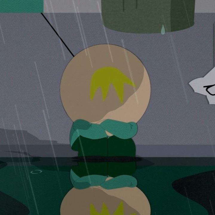 a cartoon character is standing in the rain