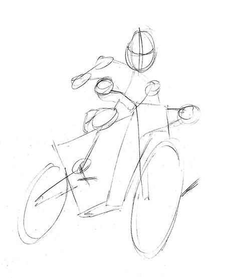 a drawing of a person riding a motorcycle