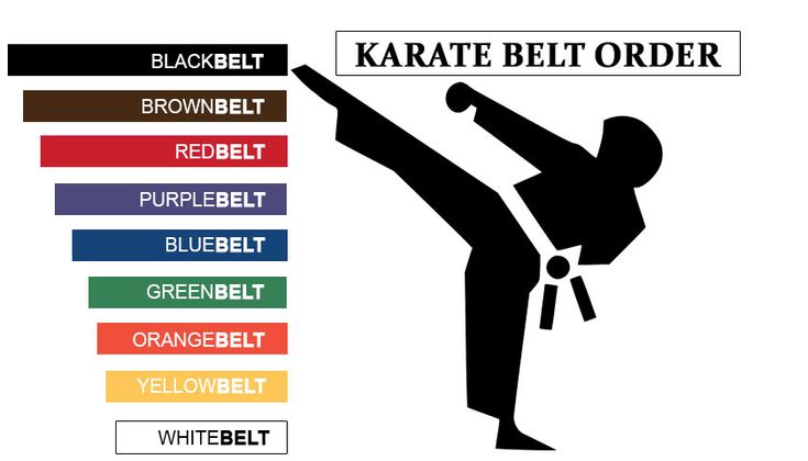 the karate belt order is displayed in black and white, with different colors on it