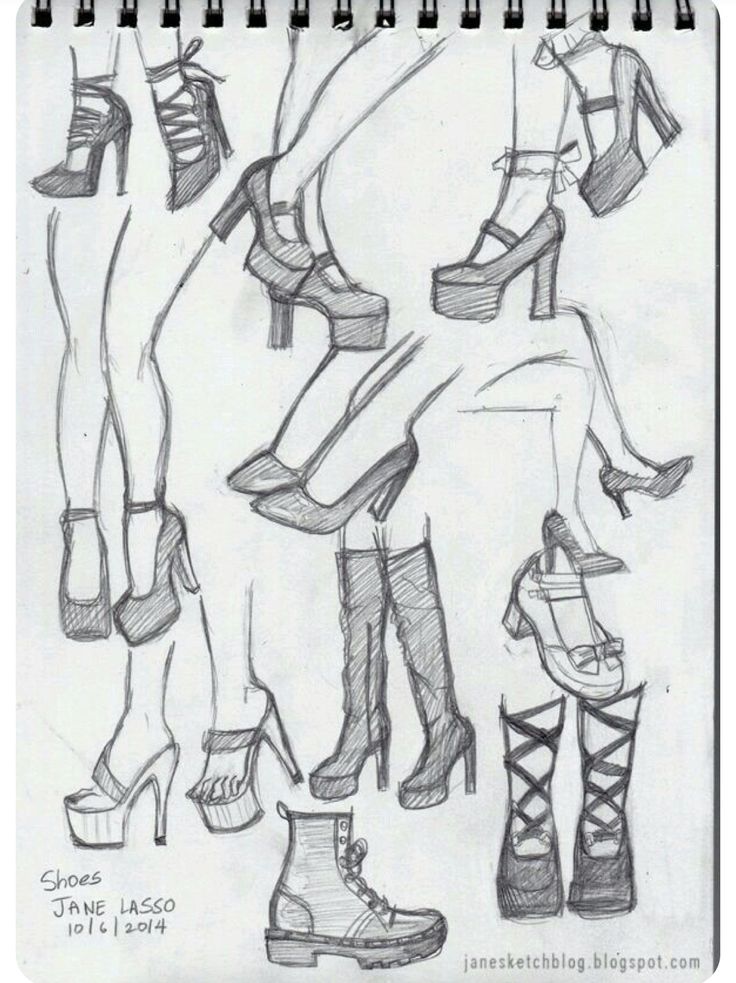 sketches of high heeled shoes and boots