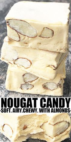 nougat candy soft, airy, chewy, with almonds on top