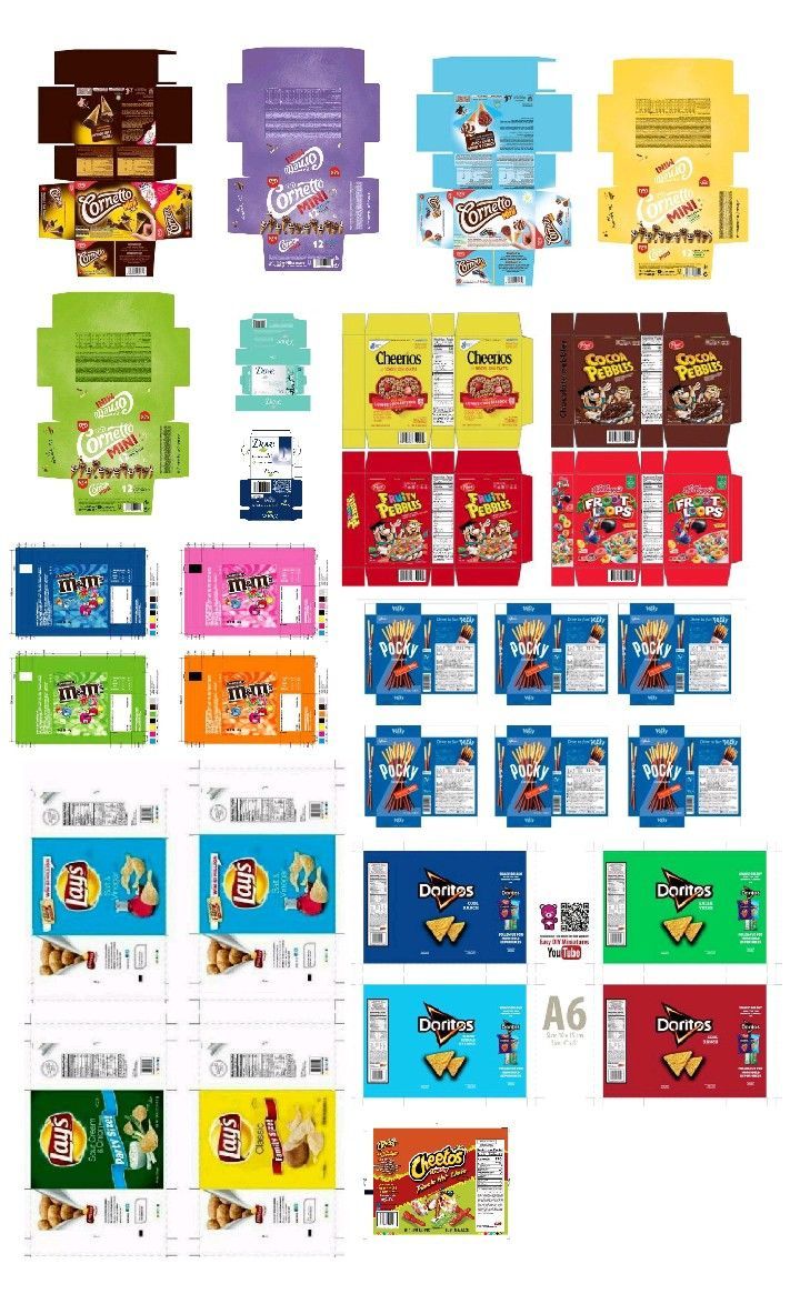 an assortment of candy bar packagings