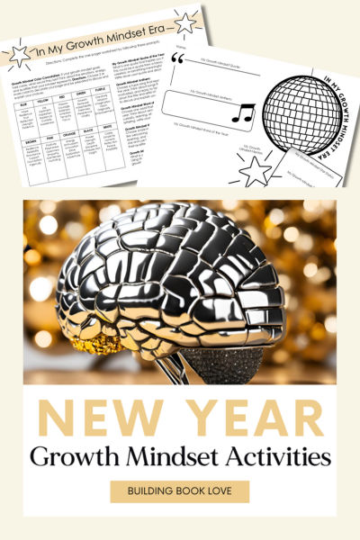 the new year growth minds activity book with an image of a brain and music notes