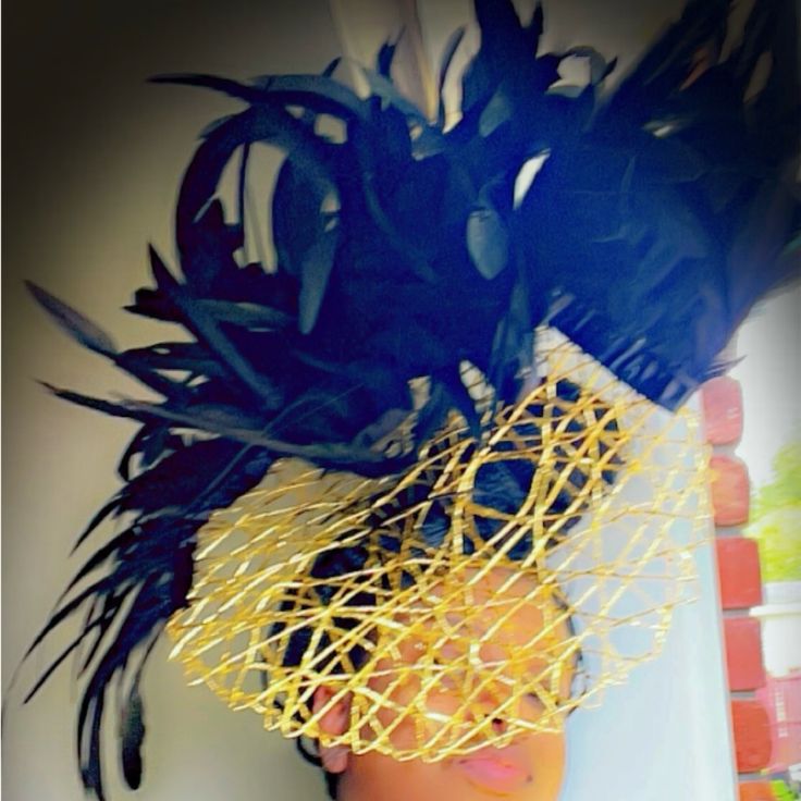 Black Feathers With A Gold Web Base Fascinator. Custom Made Black Feathers, Fascinator, Feathers, Custom Made, Women Accessories, Hats, Gold, Women Shopping, Black