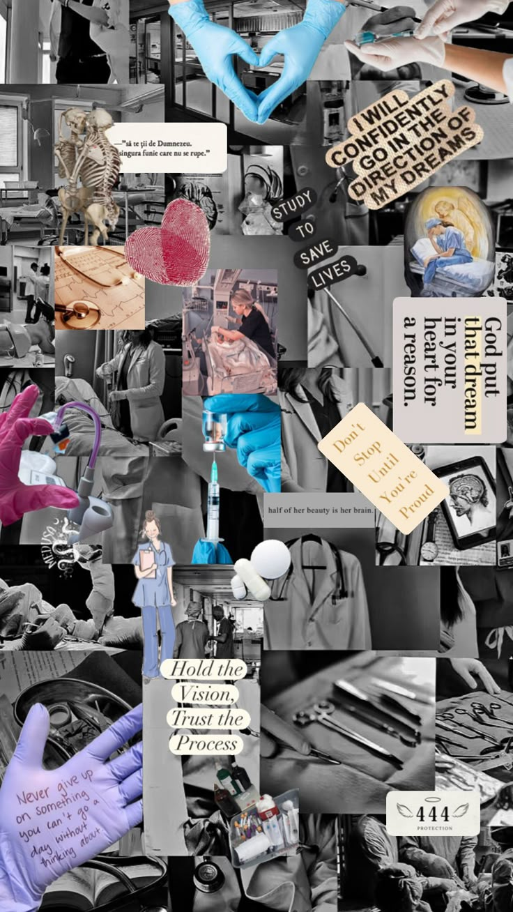 a collage of photos with gloves and signs