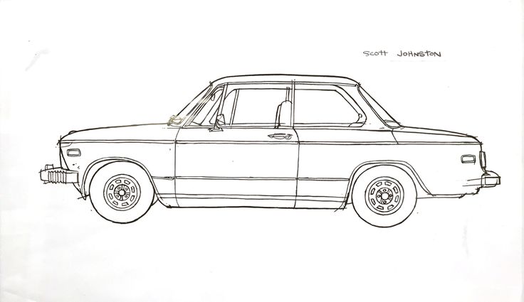 a drawing of an old car in black and white