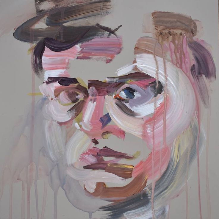 a painting of a man's face with different colored lines and shapes on it