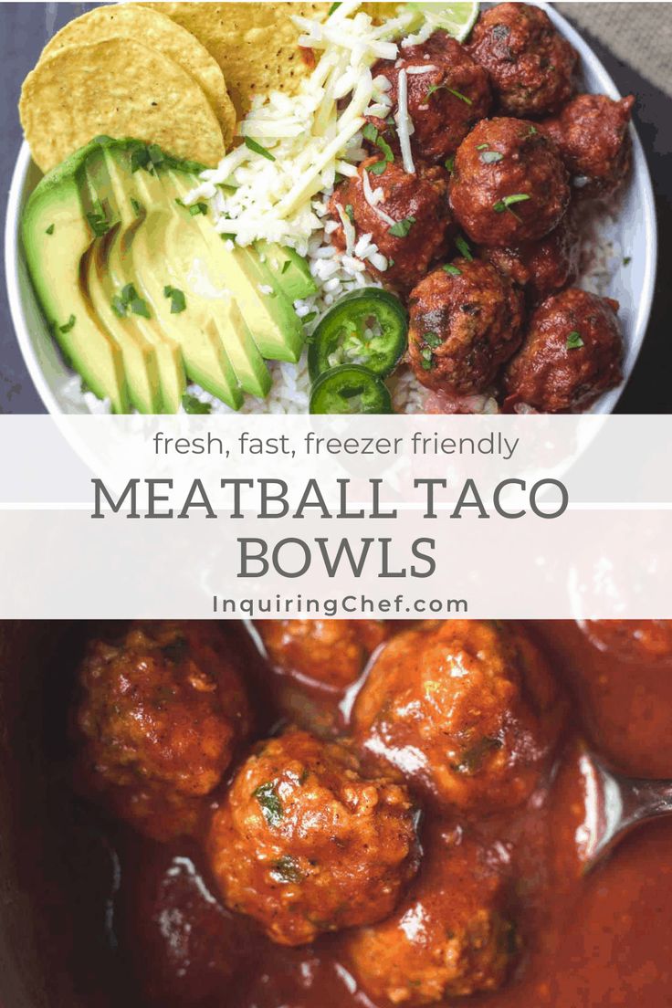 meatball taco bowls with salsa and tortilla chips