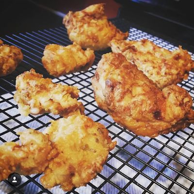 some fried food sitting on top of a grill