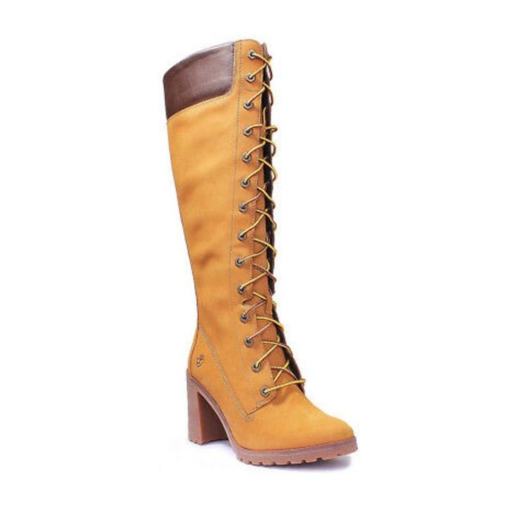 Brand New In Box The New Women's Boot Timberland Allington In High-Heeled Nabuk Guarantees Most Attributes Which Is A Bargain. It Has Many Attributes Including Upper, Knee-High Boots. Yellow Leather Boots With Leather Sole, Classic Yellow Lace-up Boots, Yellow High Heel Leather Boots, Timberland Heel, Timberland Heel Boots, Timberland Heels, Timberlands Shoes, Timberland Shoes, Heel Boots