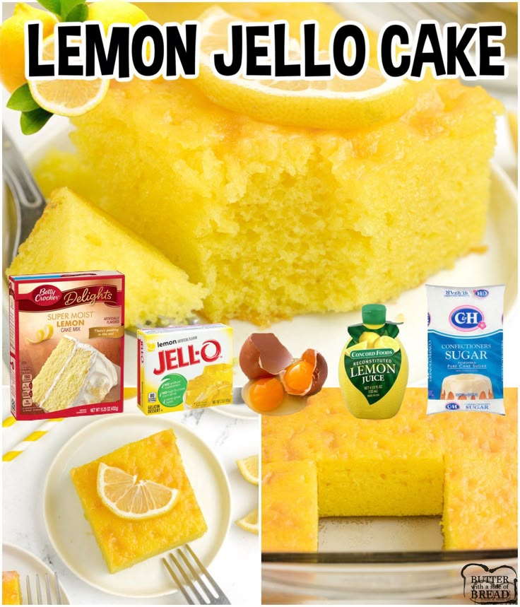 the lemon jello cake is ready to be eaten