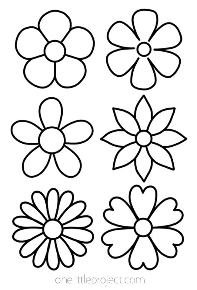 four different flower shapes to color and cut out for the child's coloring page