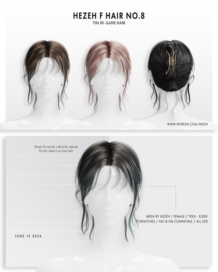 three different types of wigs on display in front of a white board with information about them