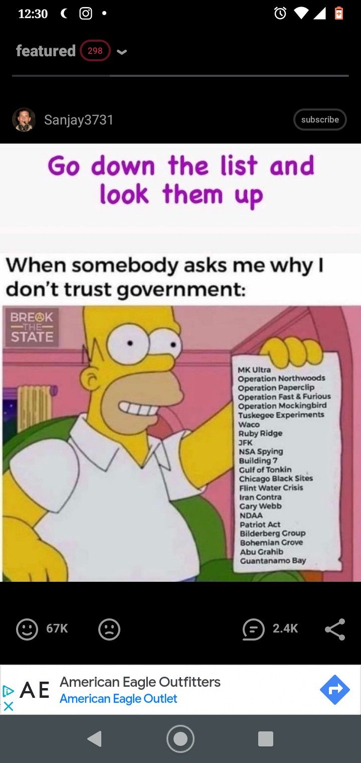 an image of the simpsons saying go down the list and look them up when somebody asks me why i don't trust government