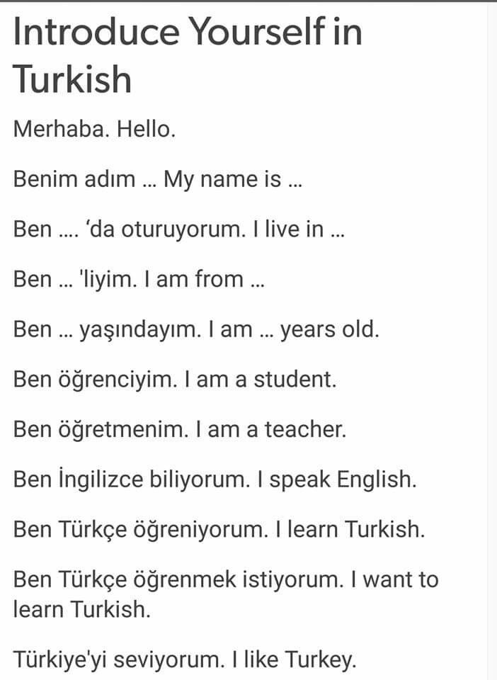 an iphone screen with the words, introduce yourself in turkish and then use it to speak