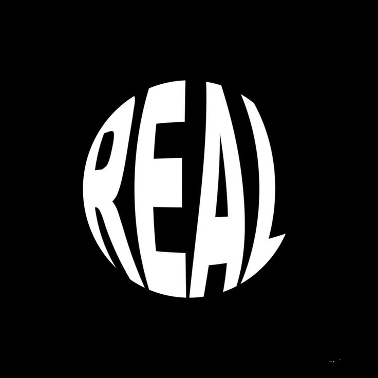 the logo for real is shown in white on a black background with an oval shape