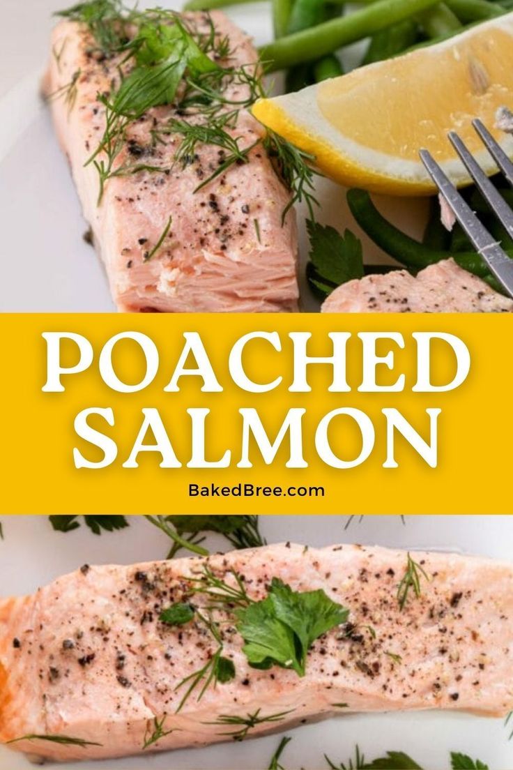 two salmon fillets on a plate with lemon and parsley garnishes