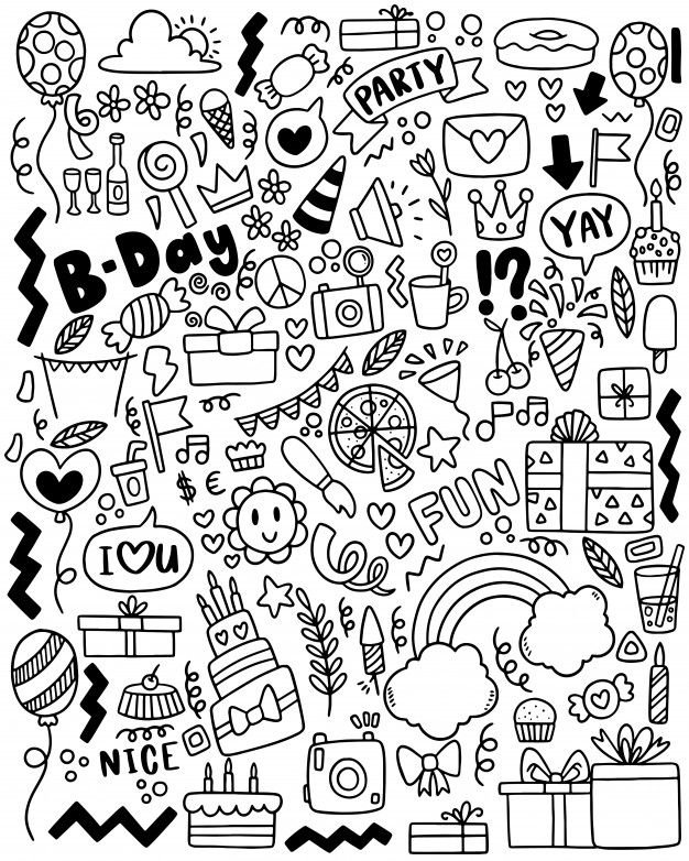 a black and white drawing of many different things in the shape of a square frame