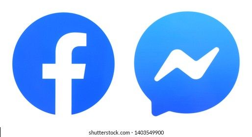 two blue speech bubbles with the words facebook and whatsapp