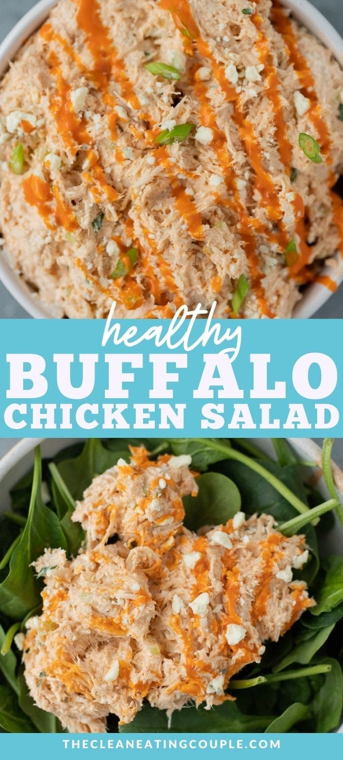 the healthy buffalo chicken salad is ready to be eaten