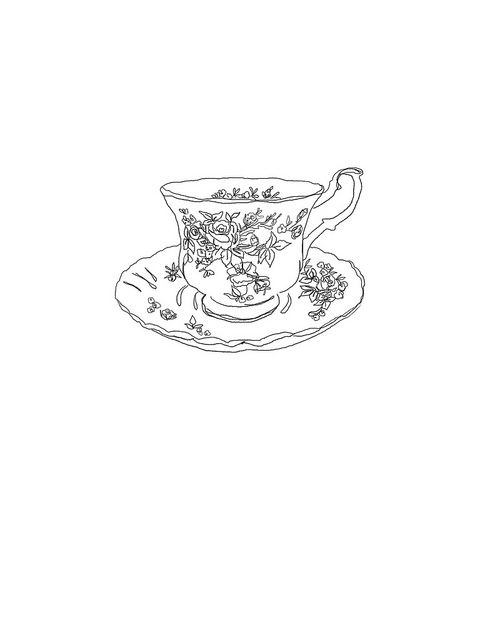 a drawing of a tea cup and saucer