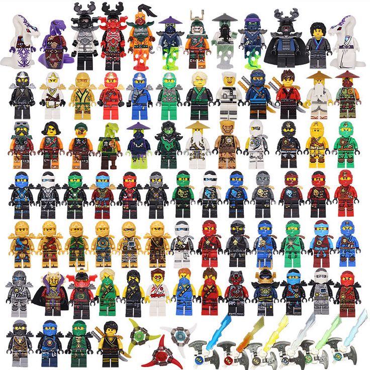 a large collection of lego minifigures are shown in various colors and sizes