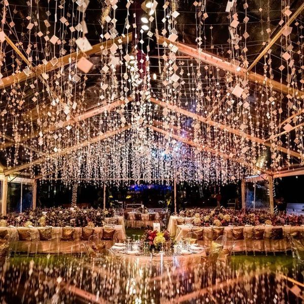 a room filled with lots of tables covered in lights