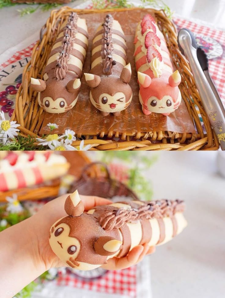 there are two pictures of cakes in the shape of animals