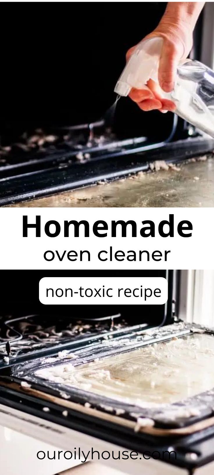 a person cleaning an oven with a cloth on it and the words homemade oven cleaner non - toxic recipe