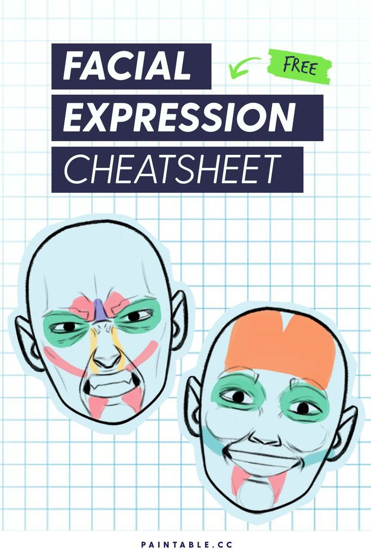 two face expressions with the text facial expression sheetsheet on top and bottom, in blue