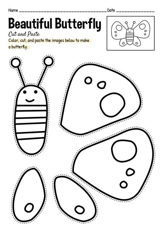 the printable butterfly cut and paste pattern for children's crafts, including an insect