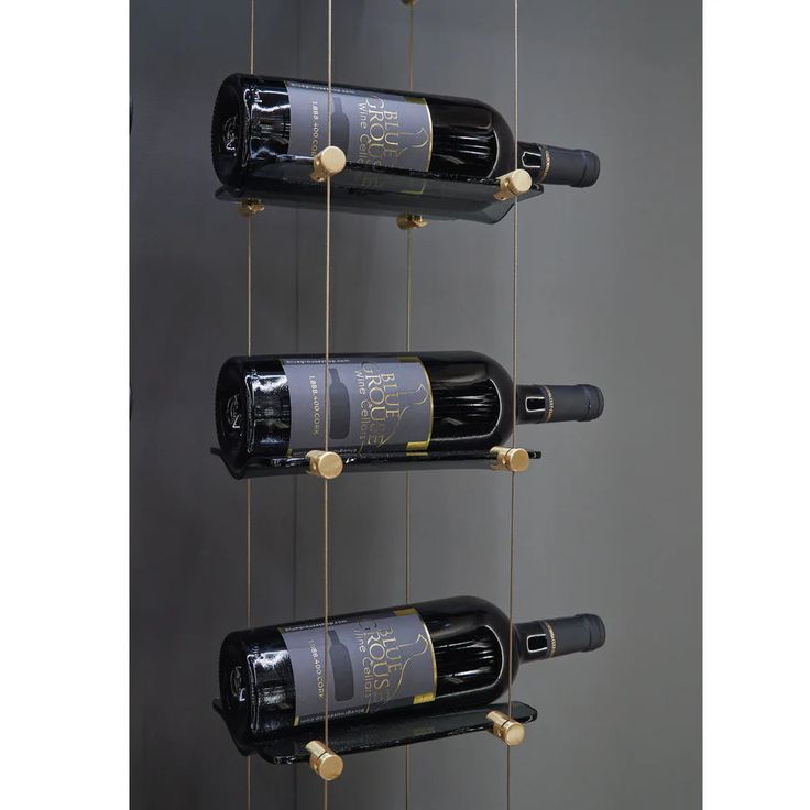 several bottles of wine are hanging from strings