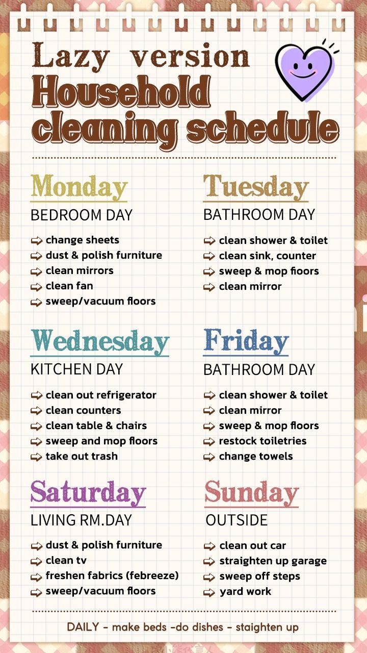 the lazy version of household cleaning schedule