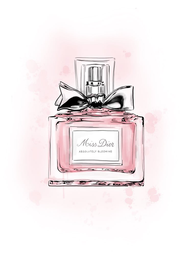 a drawing of a perfume bottle with a bow on top