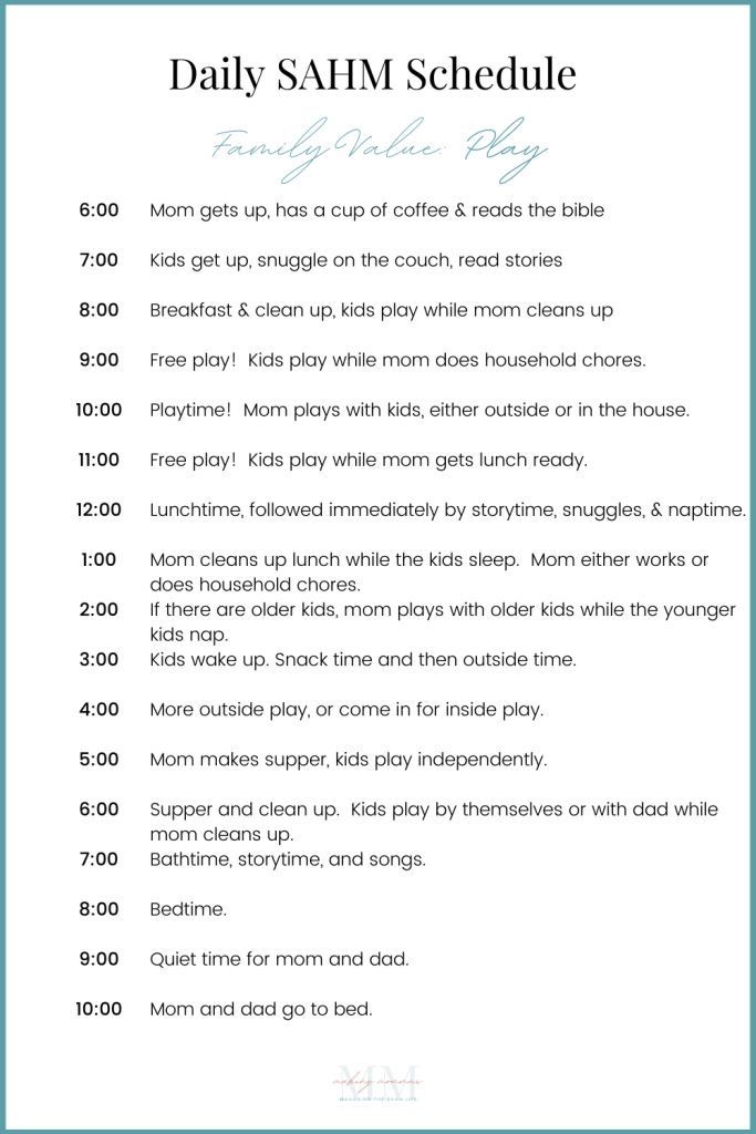 a printable daily schedule with instructions for the day and night time activities on it