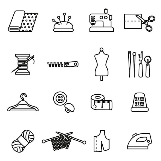 sewing related items are shown in black and white