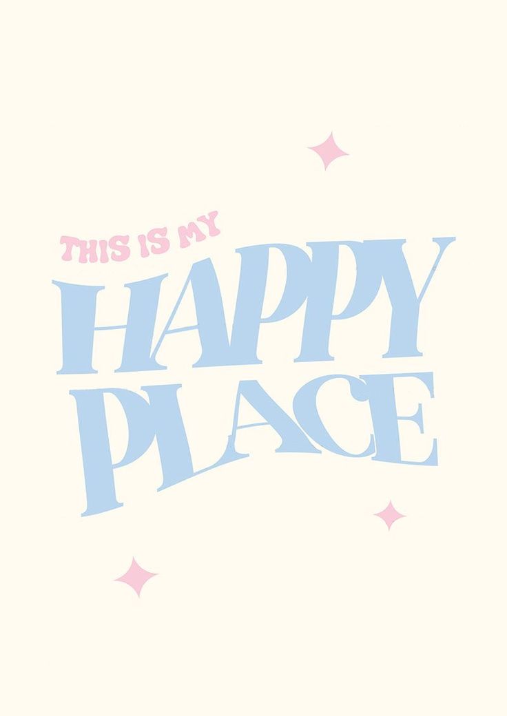 this is my happy place wall decal in pink and blue on a white background