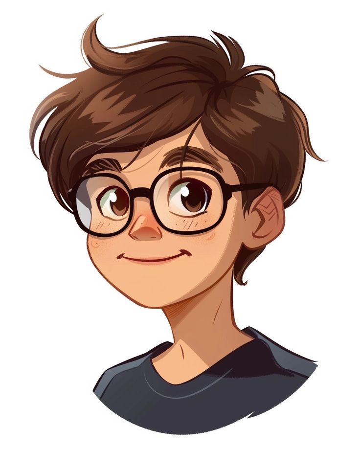 a cartoon boy with glasses on his face