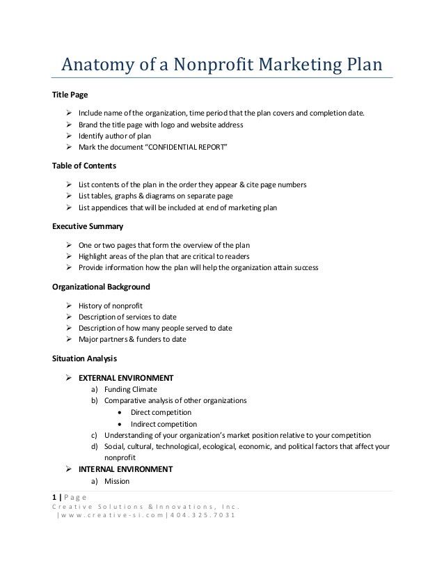 the anatomy of a non - profits marketing plan is shown in this document, which includes examples