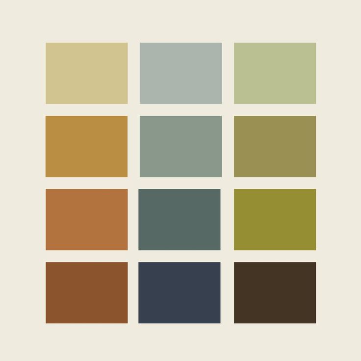 the color palette is brown, green, blue and beige with squares in each square