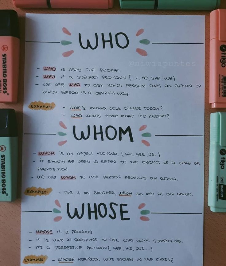 a piece of paper with writing on it next to some pens and marker markers that say who whom?